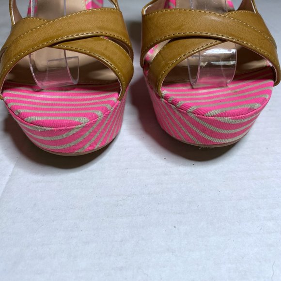 Tommy Hilfiger Women's Size 7 Pink Wedges Heels Strappy Striped Sandals Open Toe - Picture 13 of 13